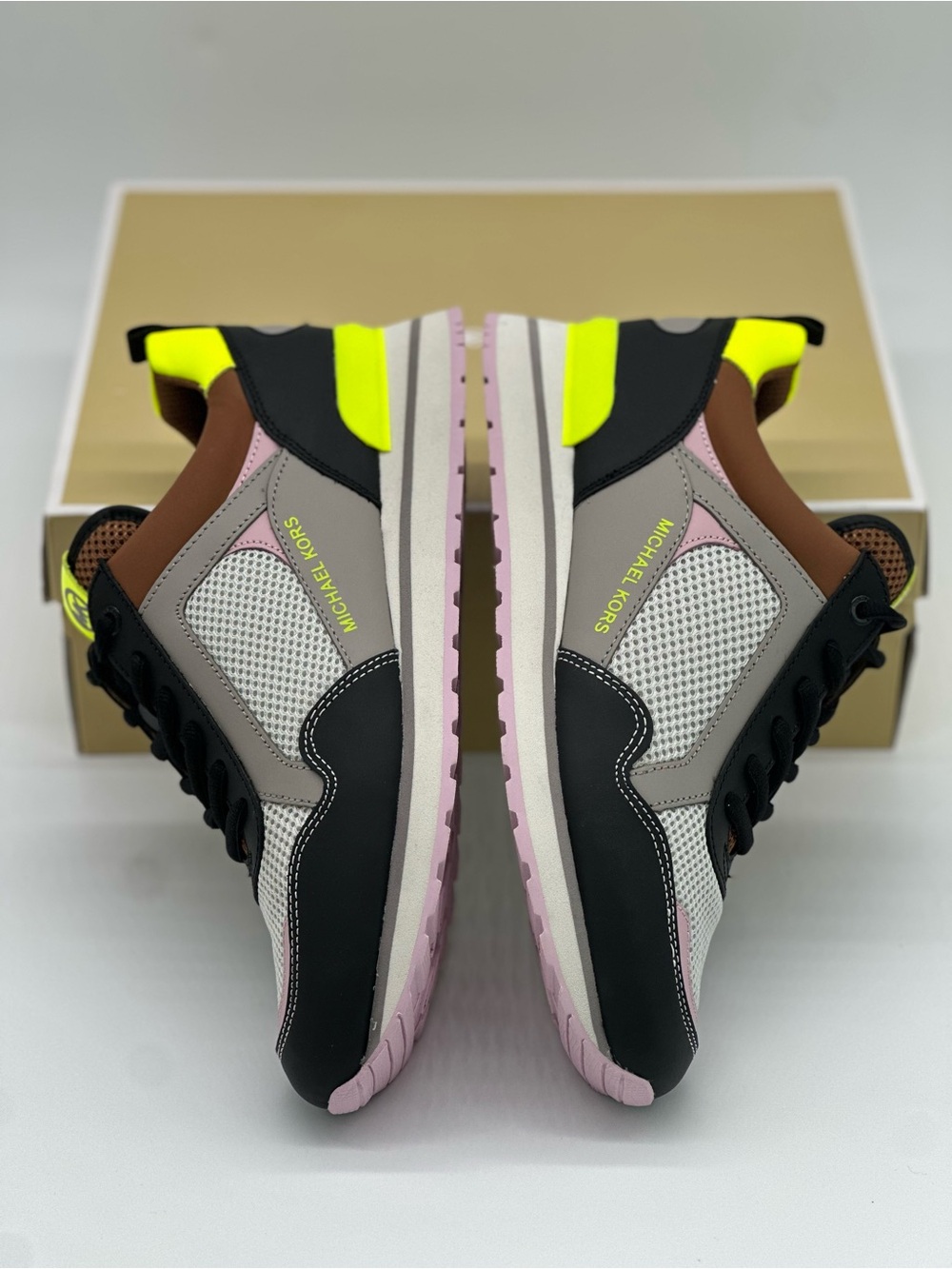 Michael Kors Women's Multi-Panel Sneakers - Black, Pink, Neon Yellow - Picture 8 of 10